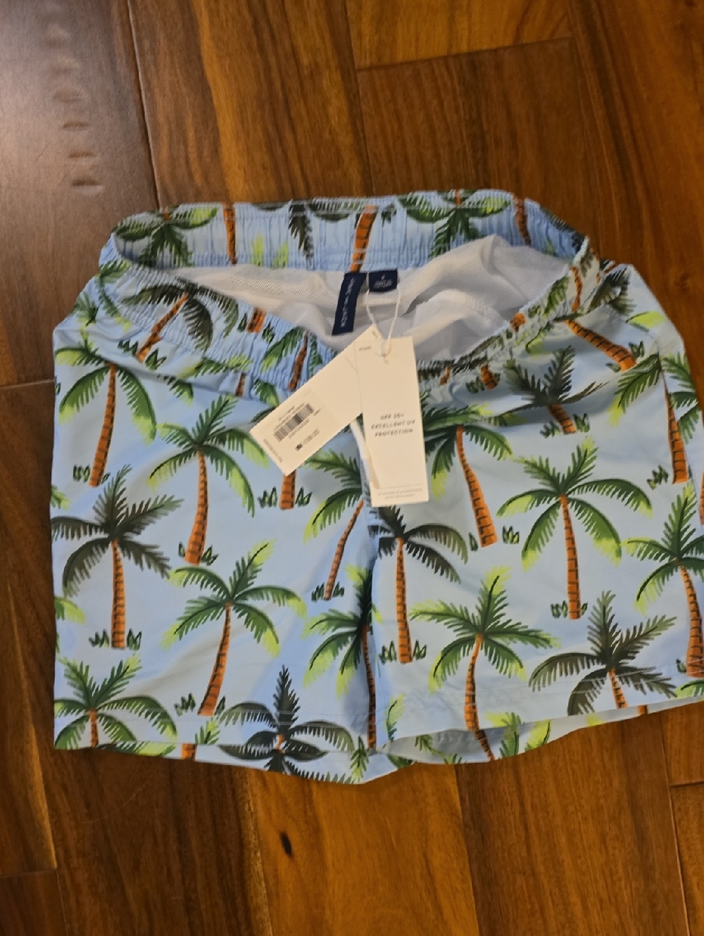 Janie and Jack Light Blue Palm Tree Swim Trunks